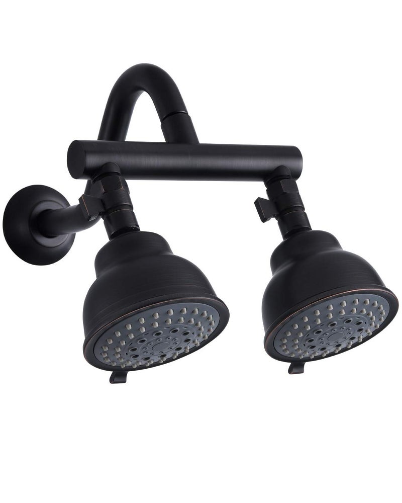 HAOXIN Double Shower Head with Shower Head Shut-Off Valve and Shower Arm,2 Shower Head High Pressure 5 Function Showerheads Sprayers,Oil Rubbed Bronze,STTZB01 - Image 1